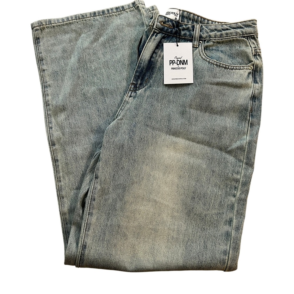 Princess Polly Straight Leg Jeans Light Vintage Wash Blue Size 8